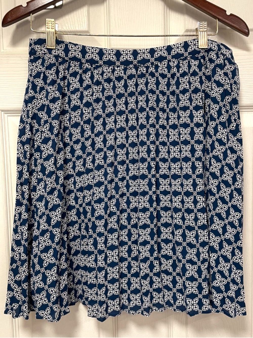 J.Crew Navy Blue White Geometric Circle Pleated Mini Skirt Womens 10 EUC